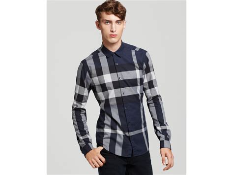 men's burberry brit check button down blue|burberry shirts for men.